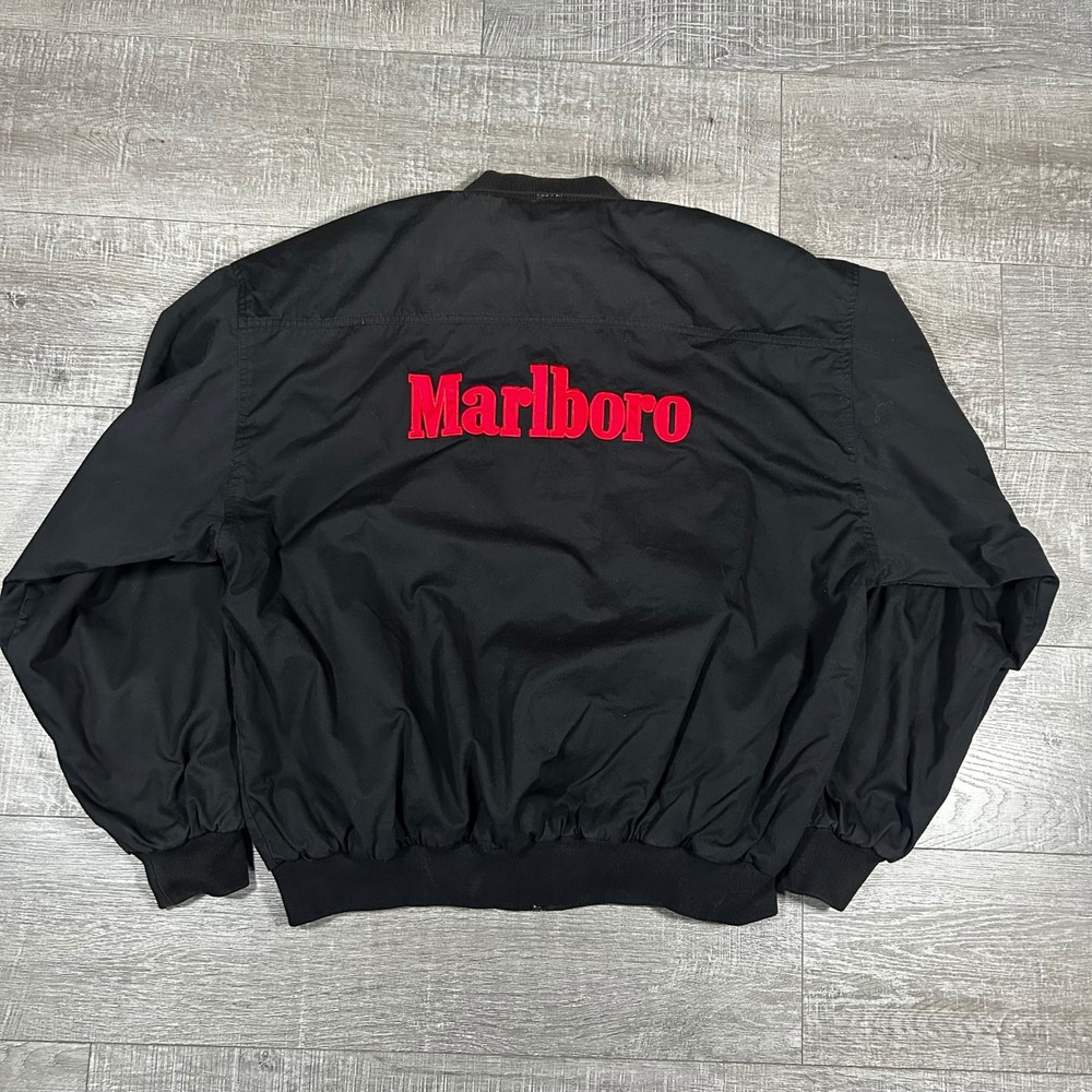 Vintage Marlboro Adventure Team Reversible Bomber Jacket Black Red Mens XXL